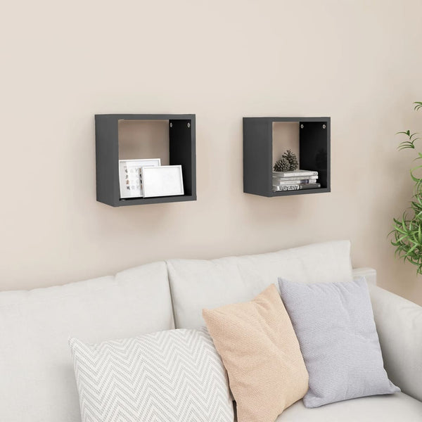 Wall Cube Shelves 2 Pcs High Gloss Grey 26X15x26 Cm Wall Shelves