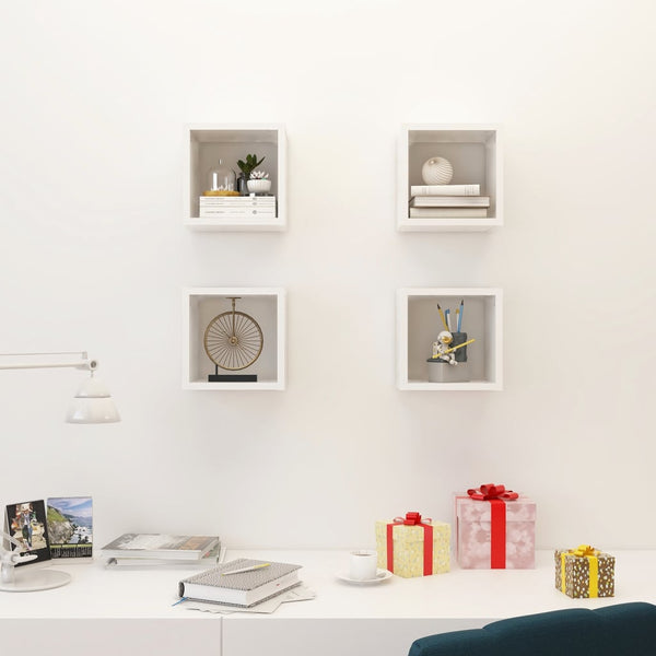 Wall Cube Shelves 4 Pcs White 22X15x22 Cm Wall Shelves