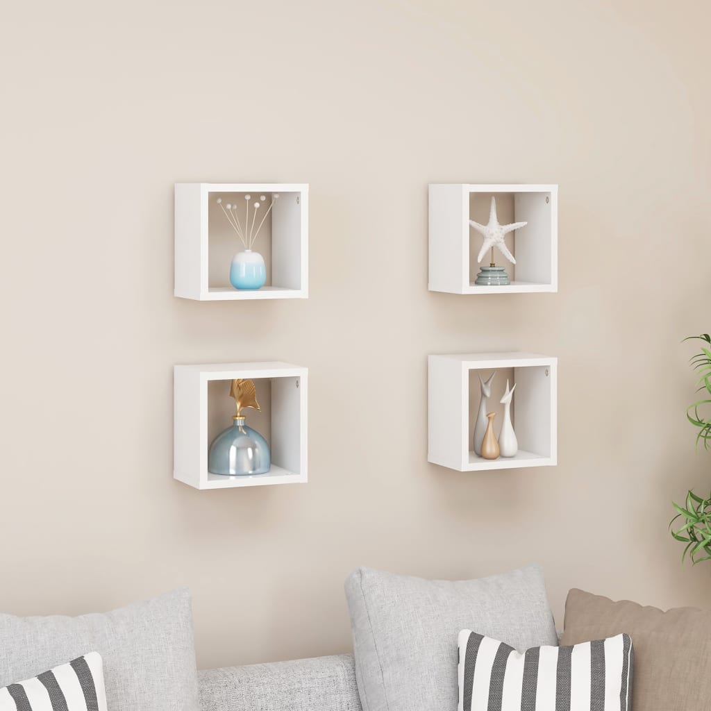 Wall Cube Shelves 4 Pcs White 22X15x22 Cm Wall Shelves