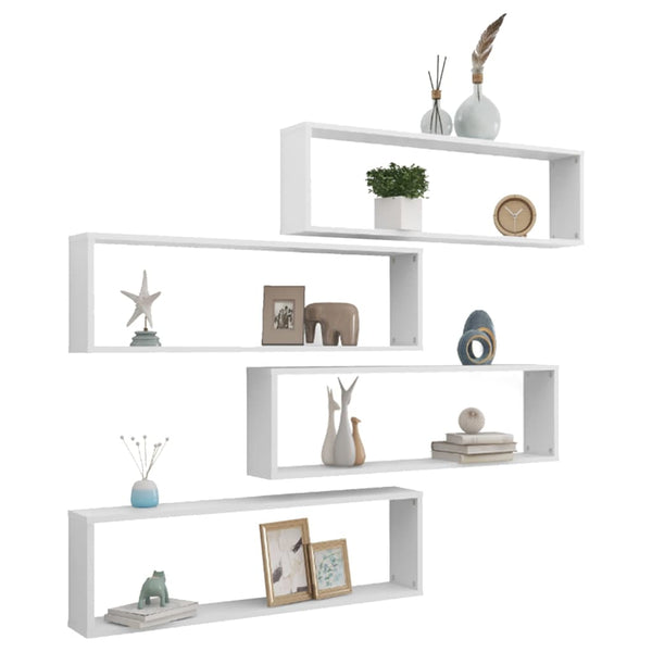 Wall Cube Shelves 4 Pcs White 100X15x30 Cm Engineered Wood Wall Shelves