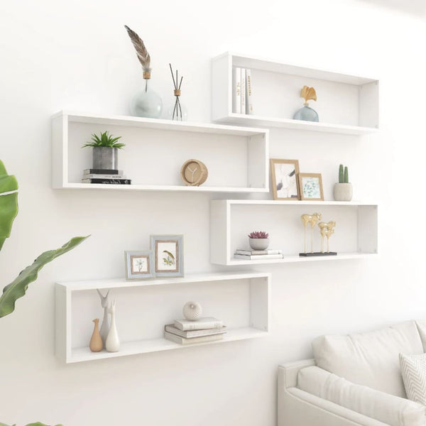 Wall Cube Shelves 4 Pcs White 100X15x30 Cm Engineered Wood Wall Shelves
