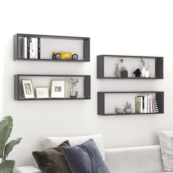 Wall Cube Shelves 4 Pcs Grey 80X15x26.5 Cm Engineered Wood Wall Shelves