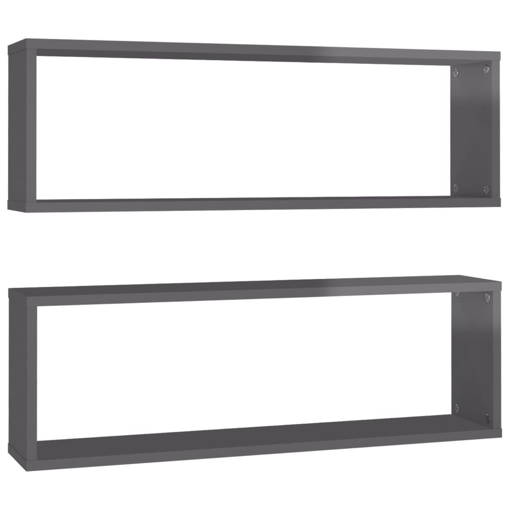 Wall Cube Shelves 2 Pcs High Gloss Grey 80X15x26.5 Cm Engineered Wood Wall Shelves