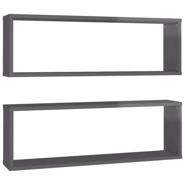 Wall Cube Shelves 2 Pcs High Gloss Grey 80X15x26.5 Cm Engineered Wood Wall Shelves