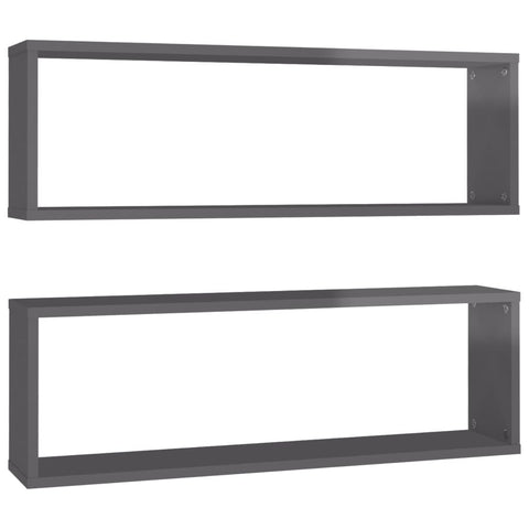Wall Cube Shelves 2 Pcs High Gloss Grey 80X15x26.5 Cm Engineered Wood Wall Shelves