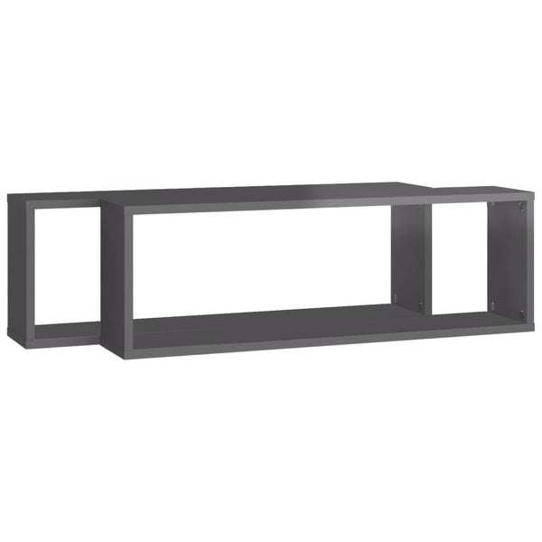 Wall Cube Shelves 2 Pcs High Gloss Grey 80X15x26.5 Cm Engineered Wood Wall Shelves