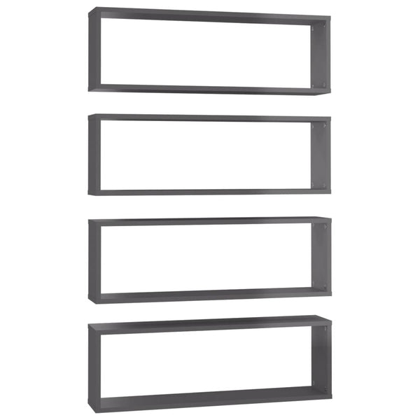 Wall Cube Shelves 4 Pcs High Gloss Grey 80X15x26.5 Cm Engineered Wood Wall Shelves