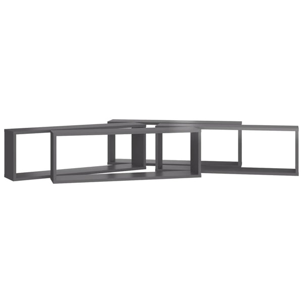 Wall Cube Shelves 4 Pcs High Gloss Grey 80X15x26.5 Cm Engineered Wood Wall Shelves