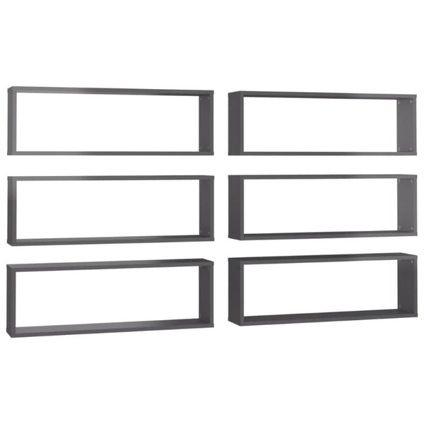 Bookshelves Wall Cube Shelves 6 Pcs High Gloss Grey 80X15x26.5 Cm Engineered Wood