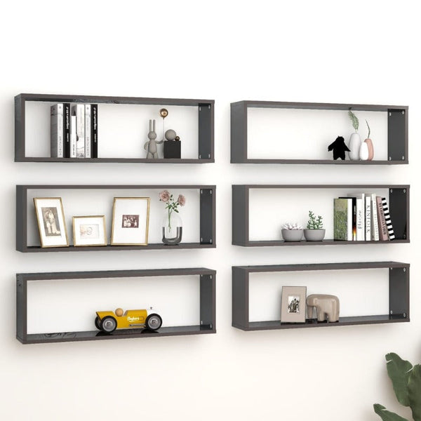 Bookshelves Wall Cube Shelves 6 Pcs High Gloss Grey 80X15x26.5 Cm Engineered Wood