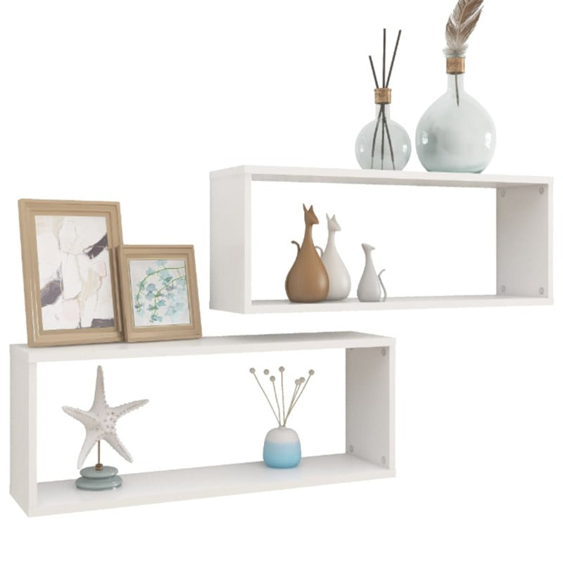 Wall Cube Shelves 2 Pcs White 60X15x23 Cm Engineered Wood Bookshelves