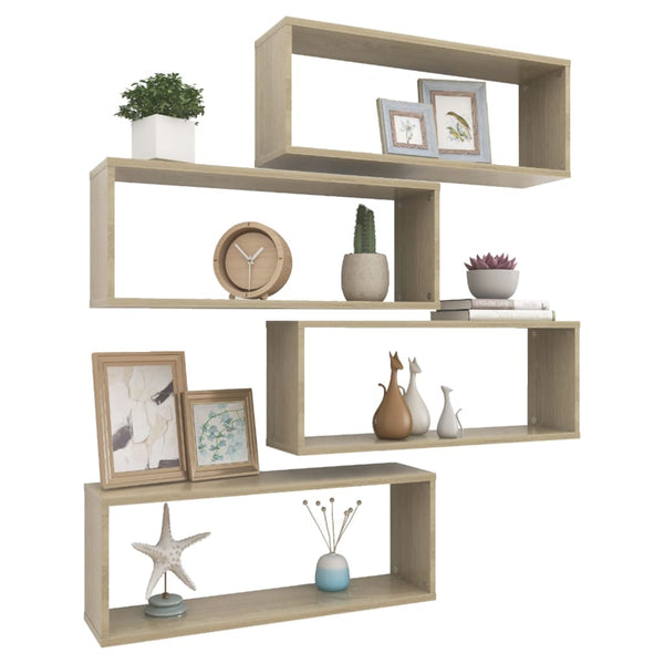 Wall Cube Shelves 4 Pcs Sonoma Oak 60X15x23 Cm Engineered Wood Wall Shelves