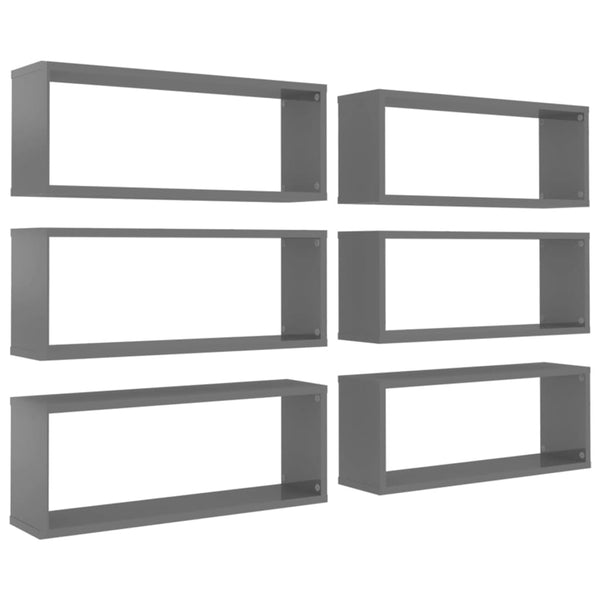 Wall Cube Shelves 6 Pcs High Gloss Grey 60X15x23 Cm Engineered Wood Wall Shelves