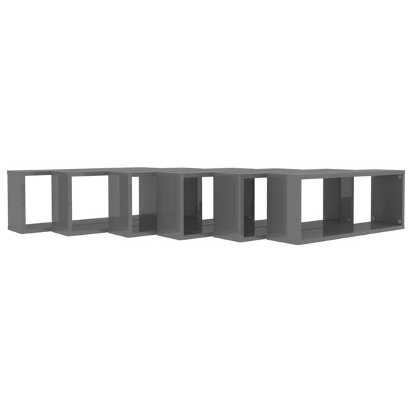 Wall Cube Shelves 6 Pcs High Gloss Grey 60X15x23 Cm Engineered Wood Wall Shelves
