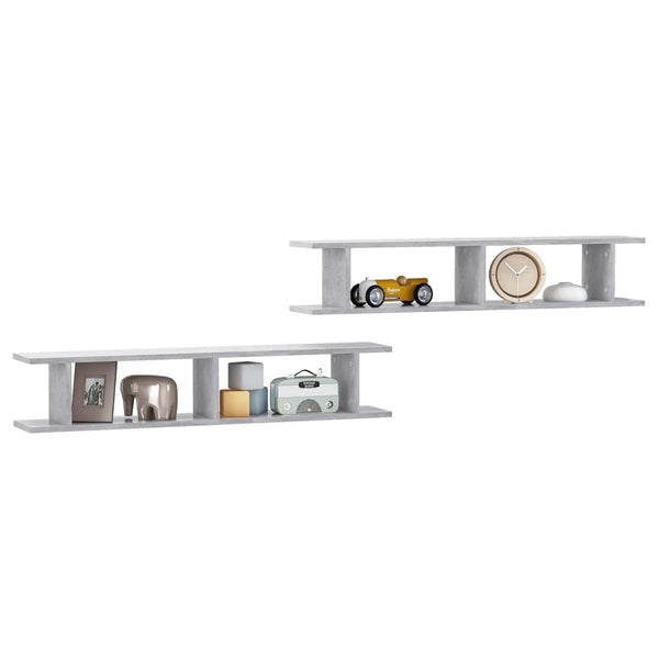 Vidaxl 2 Pcs Concrete Grey 105X18x20 Cm Engineered Wood Wall Shelves