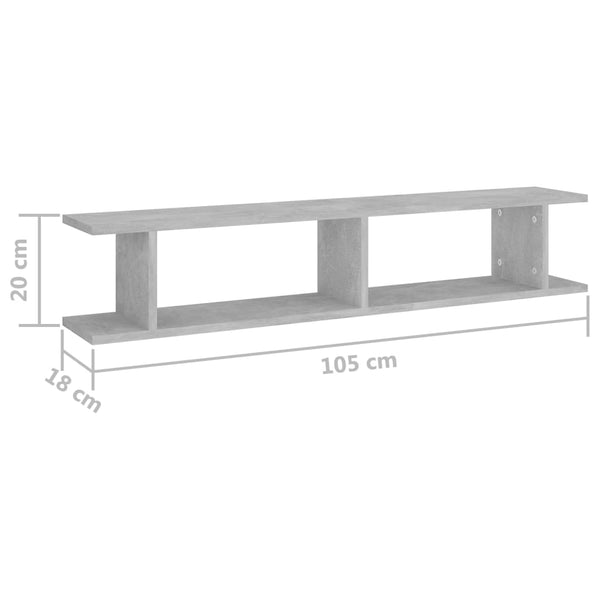 Vidaxl 2 Pcs Concrete Grey 105X18x20 Cm Engineered Wood Wall Shelves