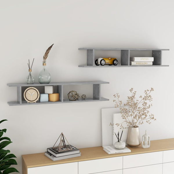 Vidaxl 2 Pcs Concrete Grey 105X18x20 Cm Engineered Wood Wall Shelves