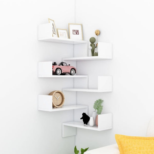 Vidaxl Wall Corner Shelves 2 Pcs White 40X40x50 Cm Engineered Wood Wall Shelves