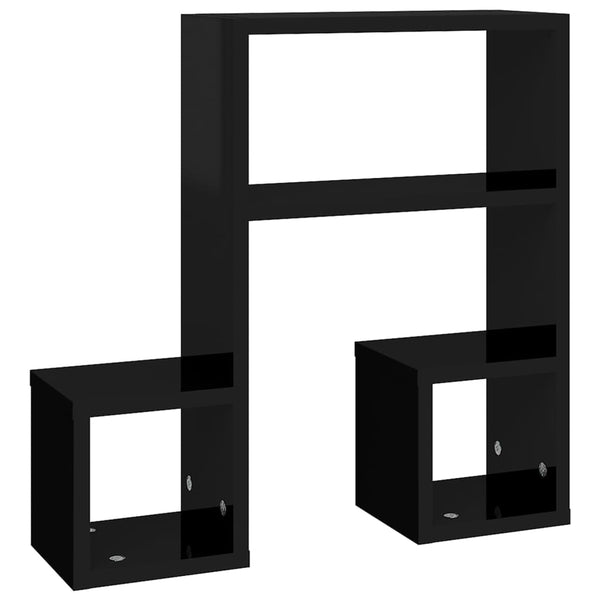 2 Pcs High Gloss Black 50X15x50 Cm Engineered Wood Wall Shelves