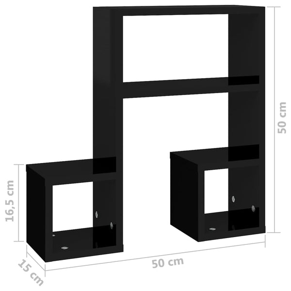2 Pcs High Gloss Black 50X15x50 Cm Engineered Wood Wall Shelves
