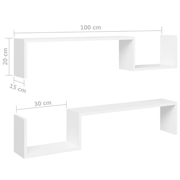 Wall Shelves 2 Pcs White 100X15x20 Cm Engineered Wood