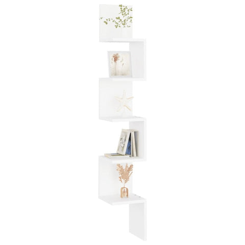 Wall Corner Shelf White 20X20x127.5 Cm Engineered Wood Bookshelves