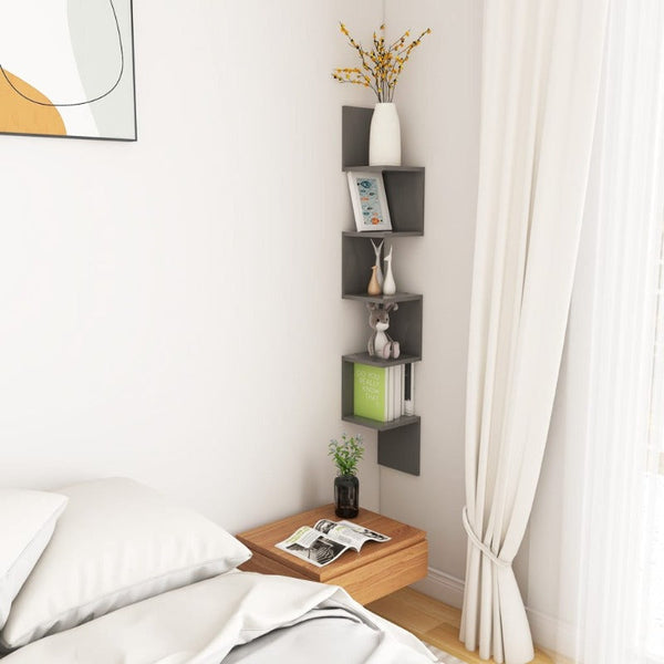 Bookshelves Wall Corner Shelf Grey 20X20x127.5 Cm Engineered Wood