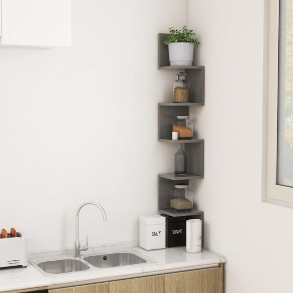 Wall Corner Shelf Grey 20X20x127.5 Cm Engineered Wood Bookshelves
