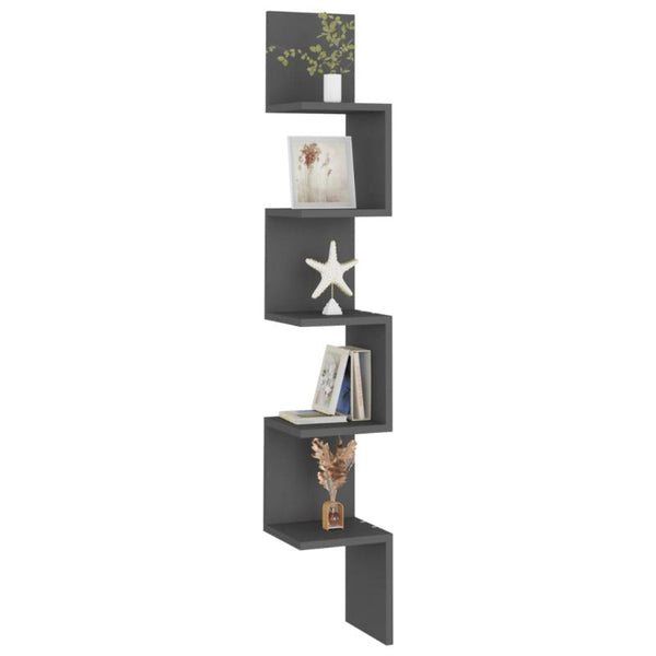 Wall Corner Shelf Grey 20X20x127.5 Cm Engineered Wood Bookshelves