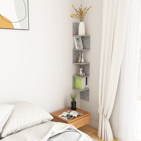 Wall Corner Shelf Concrete Grey 20X20x127.5 Cm Engineered Wood Bookshelves