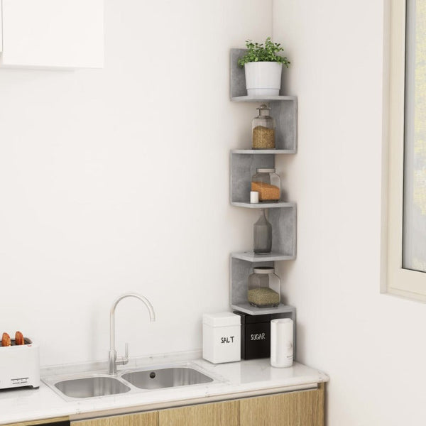 Wall Corner Shelf Concrete Grey 20X20x127.5 Cm Engineered Wood Bookshelves