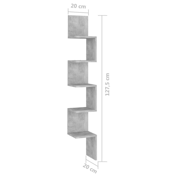 Wall Corner Shelf Concrete Grey 20X20x127.5 Cm Engineered Wood Bookshelves