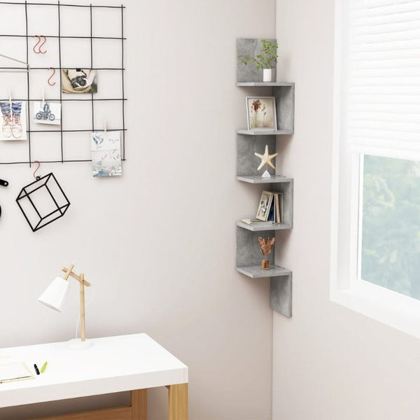 Wall Corner Shelf Concrete Grey 20X20x127.5 Cm Engineered Wood Bookshelves