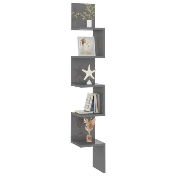 Bookshelves Wall Corner Shelf High Gloss Grey 20X20x127.5 Cm Engineered Wood