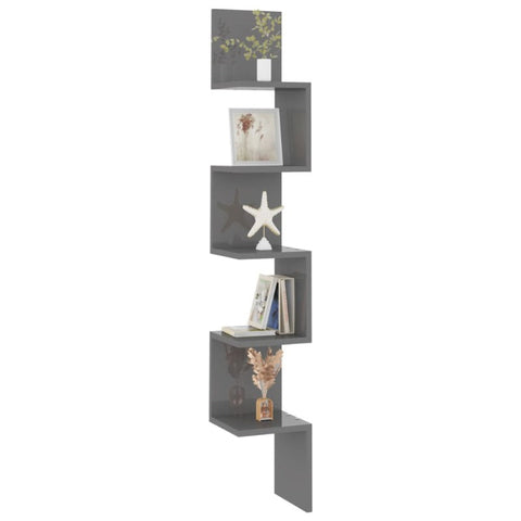 Wall Corner Shelf High Gloss Grey 20X20x127.5 Cm Engineered Wood Bookshelves