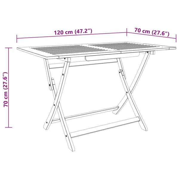 Vidaxl Folding Garden Table 120X70x75 Cm Solid Eucalyptus Wood Patio & Garden Tables