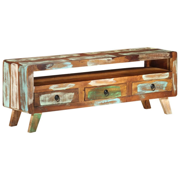 Tv Cabinet Multicolour 110X30x40 Cm Solid Reclaimed Wood Tv Stands & Entertainment Units