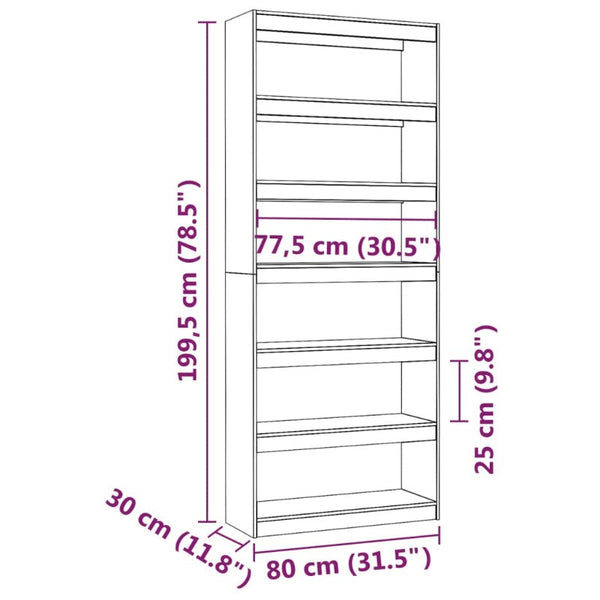 Book Cabinet/Room Divider 80X30x199.5 Cm Solid Wood Pine