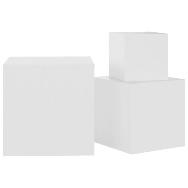 3 Pcs White Engineered Wood Side Tables
