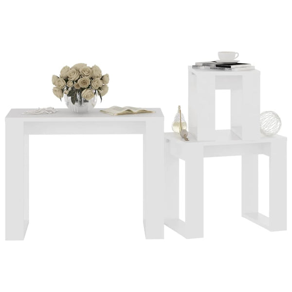 Nesting 3 Pcs White Engineered Wood Tables