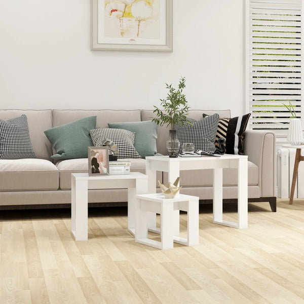Nesting 3 Pcs White Engineered Wood Tables