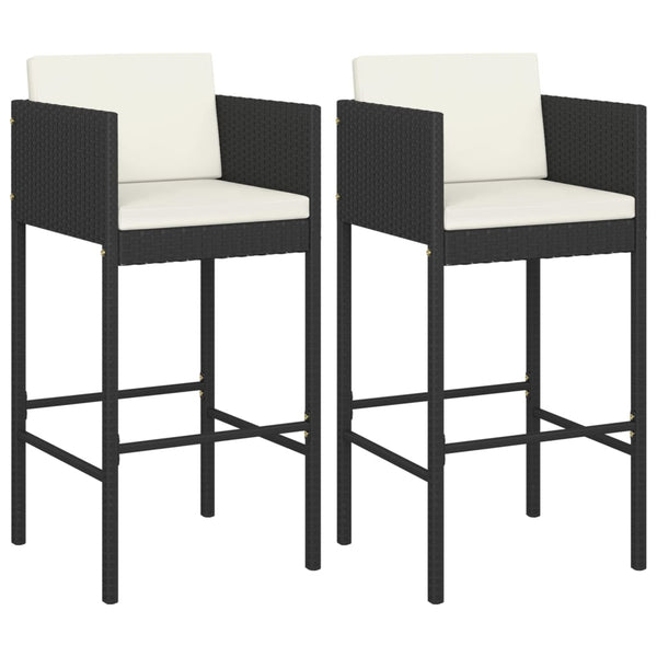 Bar Stools 2 Pcs With Cushions Black Poly Rattan Benches Bar Stools