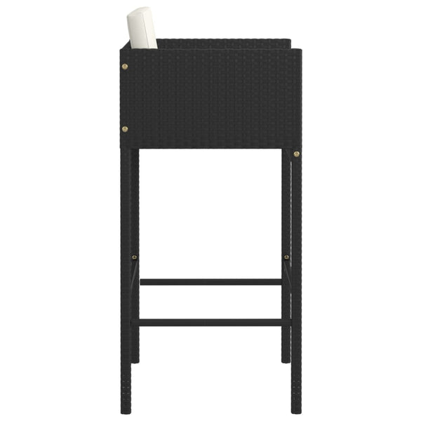 Bar Stools 2 Pcs With Cushions Black Poly Rattan Benches Bar Stools