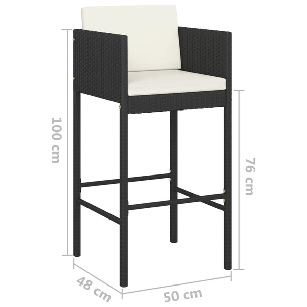 Bar Stools 2 Pcs With Cushions Black Poly Rattan Benches Bar Stools