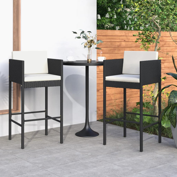 Bar Stools 2 Pcs With Cushions Black Poly Rattan Benches Bar Stools