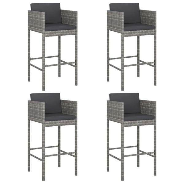 Bar Stools 4 Pcs With Cushions Grey Poly Rattan Benches Bar Stools