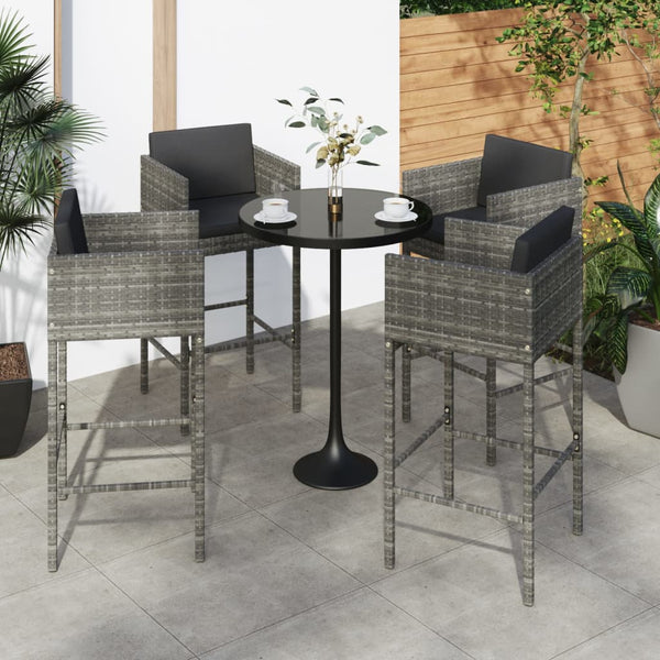 Bar Stools 4 Pcs With Cushions Grey Poly Rattan Benches Bar Stools