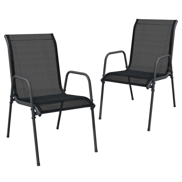 Garden Chairs 2 Pcs Steel And Textilene Black Patio Chairs