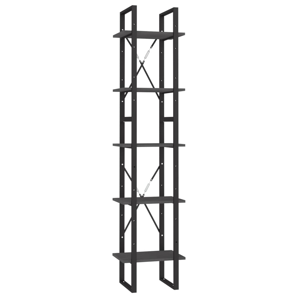 5 Tier Book Cabinet Grey 40X30x175 Cm Pinewood Bookshelves