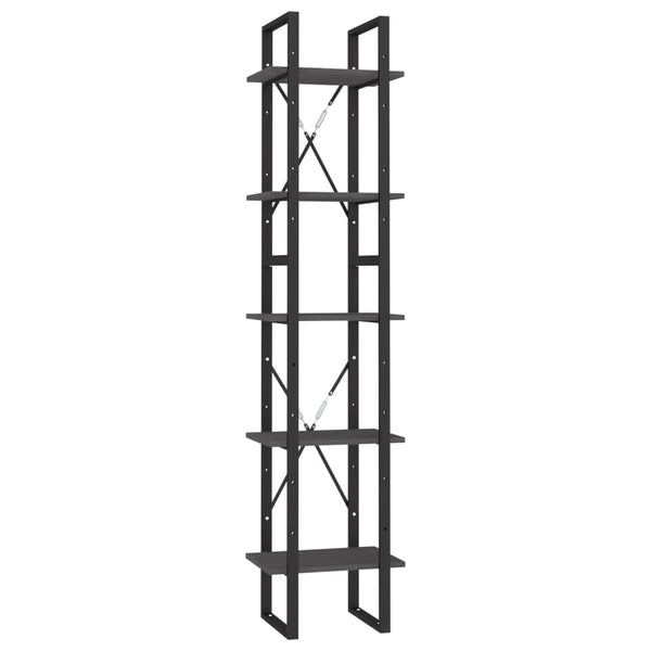 5 Tier Book Cabinet Grey 40X30x175 Cm Pinewood Bookshelves